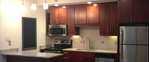 Renovated apartment interior with modern kitchen